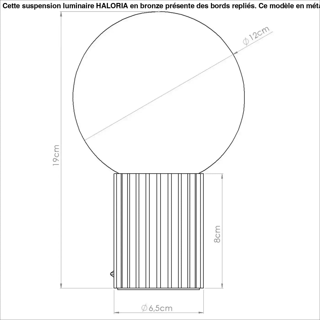 Lampe a poser halo bordeaux avec abat-jour sphérique en verre et base cylindrique en métal à nervures verticales