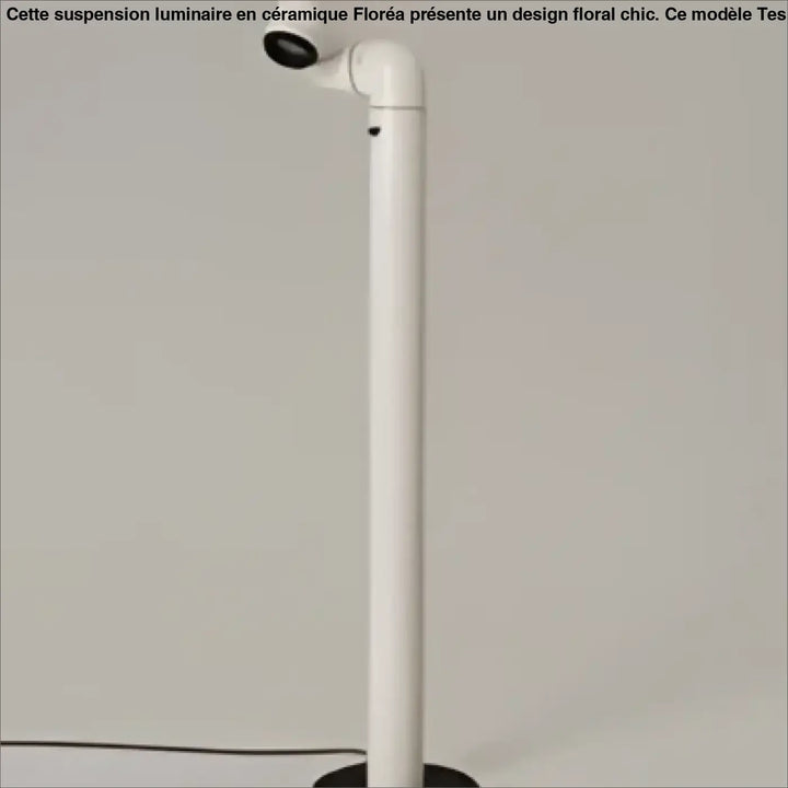 Lampadaire kalia blanc cylindrique avec bras réglable et lumière circulaire design rétro futuriste minimaliste