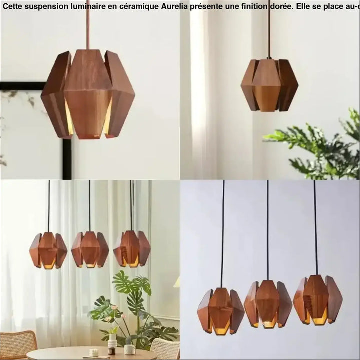 Suspension géométrique en bois naturel marron style chic