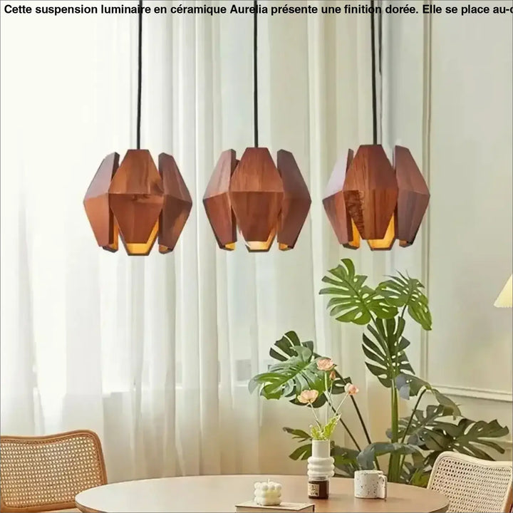 Suspension géométrique en bois naturel marron style chic