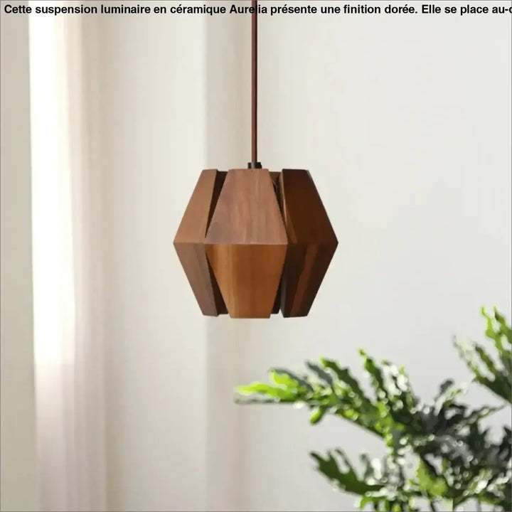Suspension géométrique en bois naturel marron style chic
