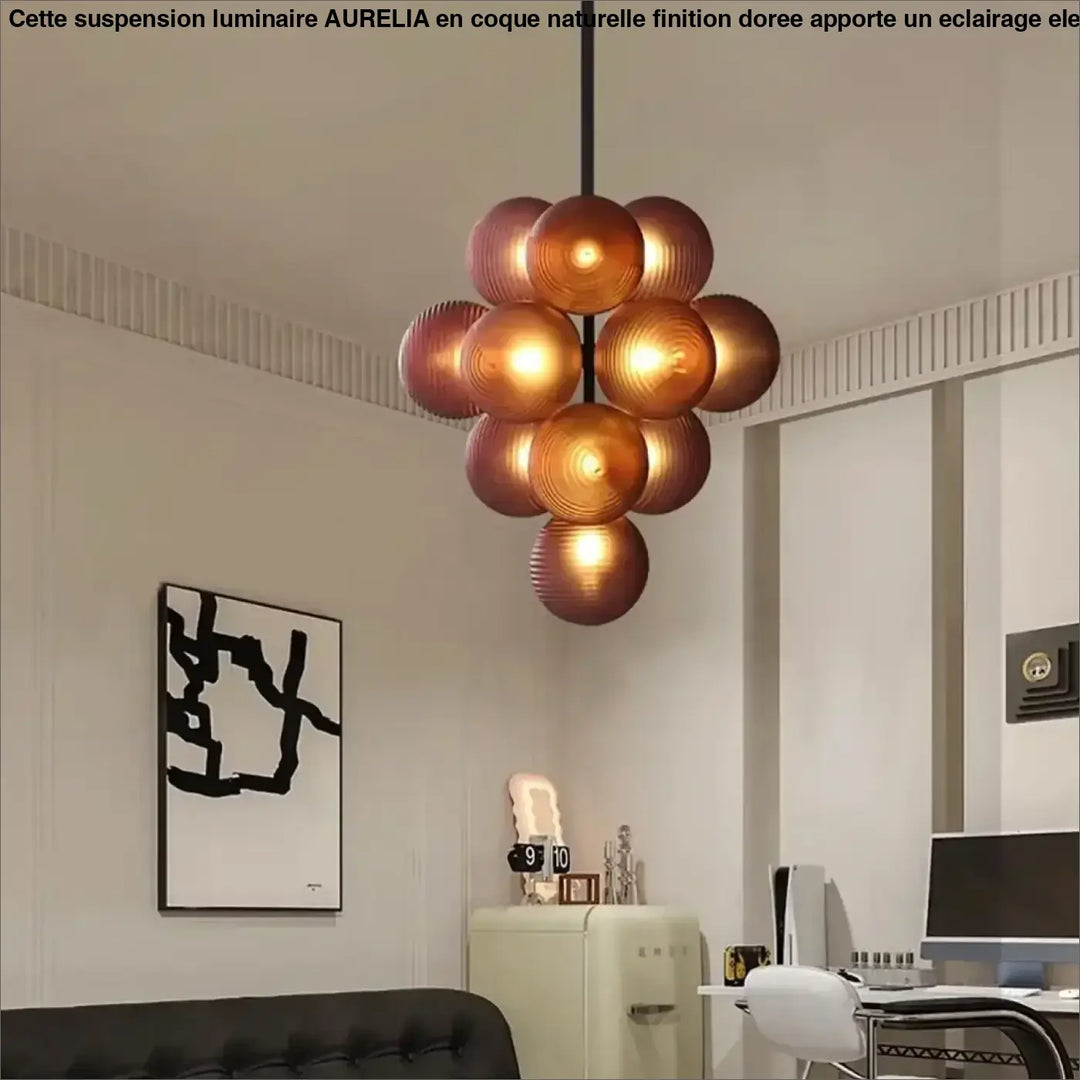 Suspension contemporaine grappe de boules en verre