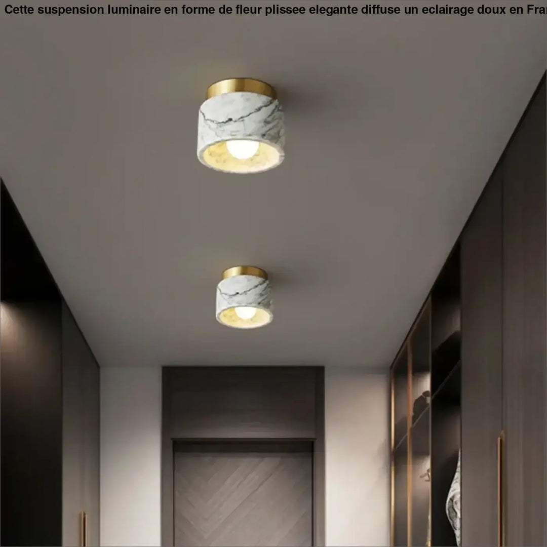 Plafonnier cylindrique en marbre et finition laiton moderne