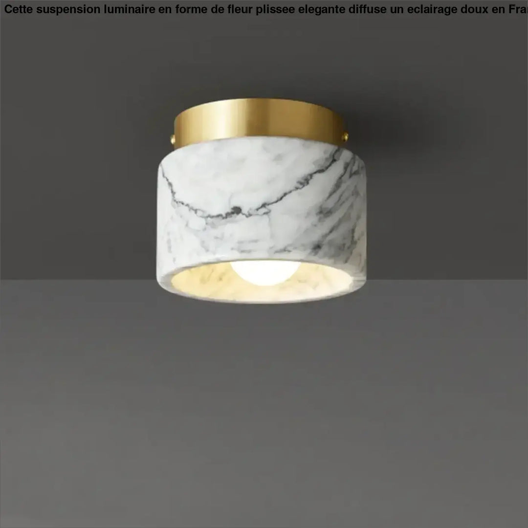 Plafonnier cylindrique en marbre et finition laiton moderne