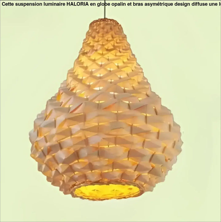 Suspension luminaire satori lampe suspendue en papier tressé ou bambou avec design géométrique et teinte dorée chaleureuse