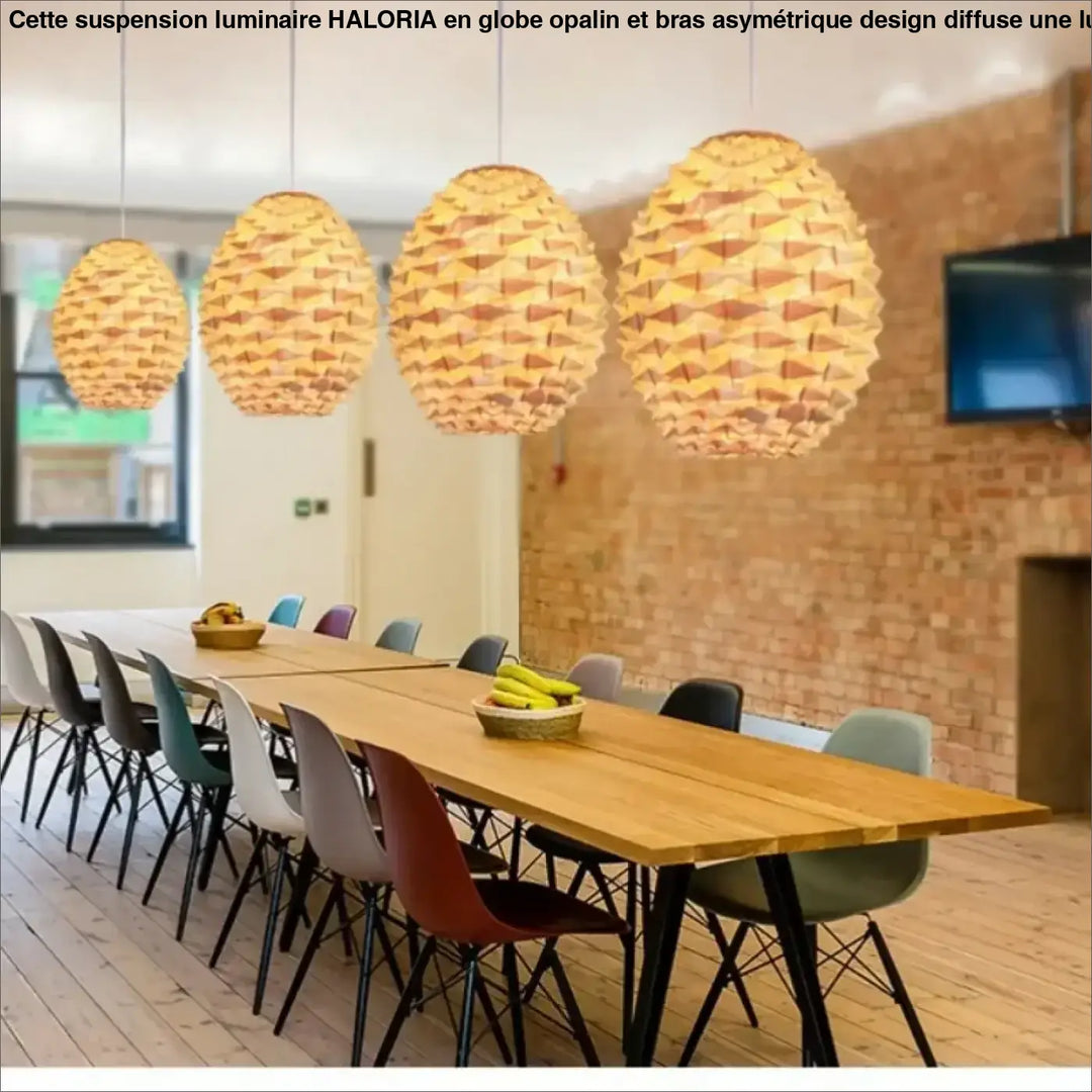 Suspension luminaire satori avec quatre lampes suspendues sphériques tissées à lumière chaude au-dessus de la table à manger