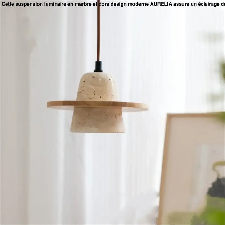 Suspension design en pierre travertin et bois clair style minimaliste