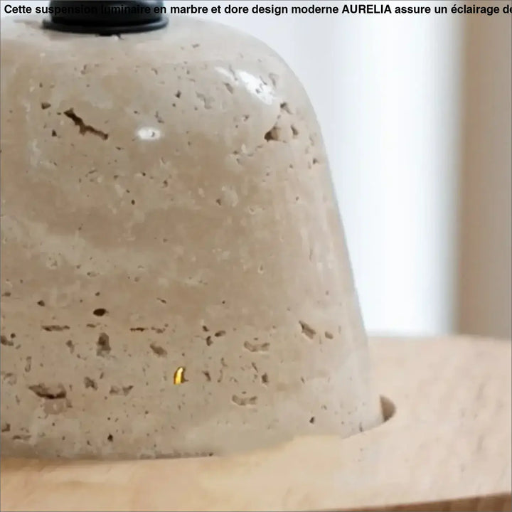 Suspension design en pierre travertin et bois clair style minimaliste