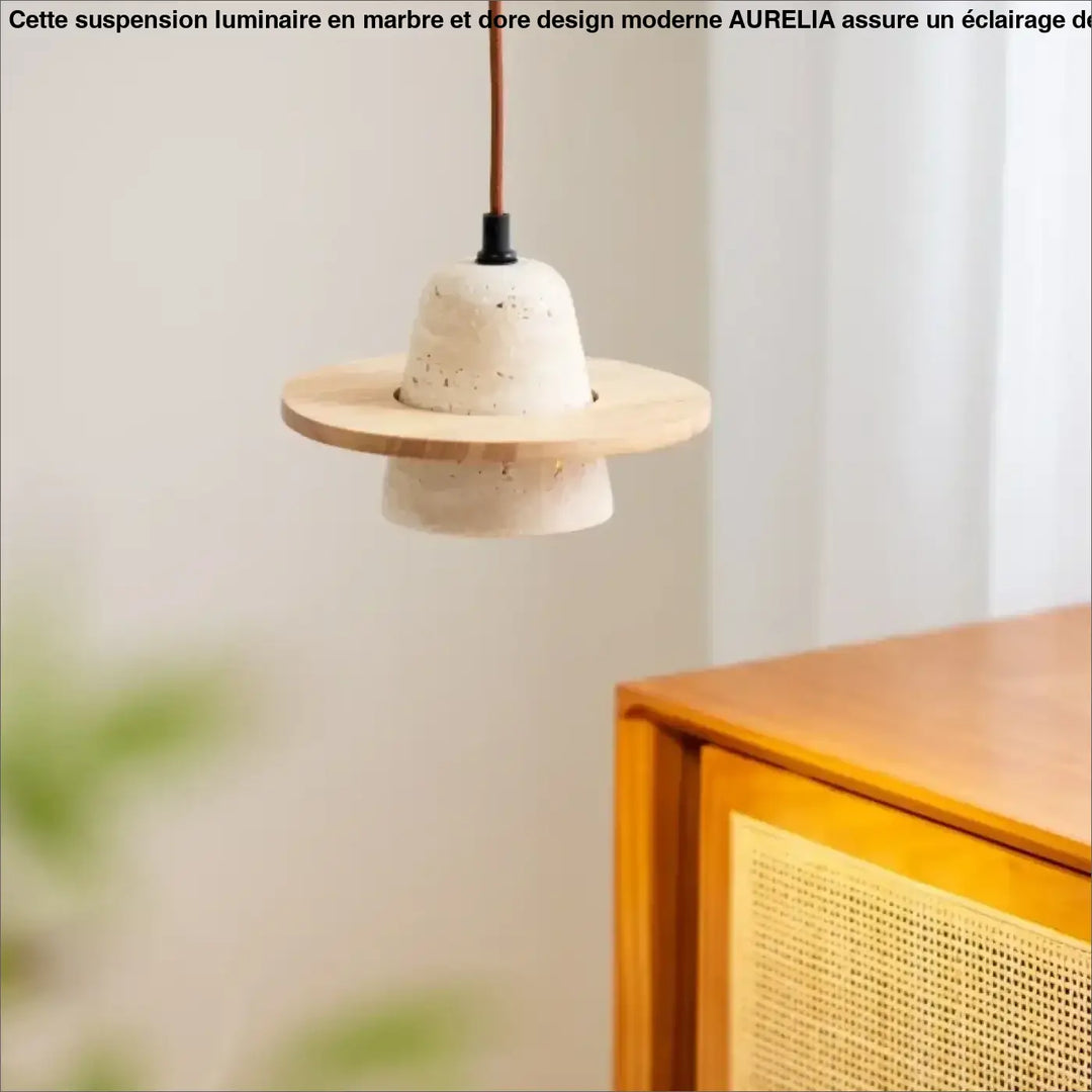 Suspension design en pierre travertin et bois clair style minimaliste