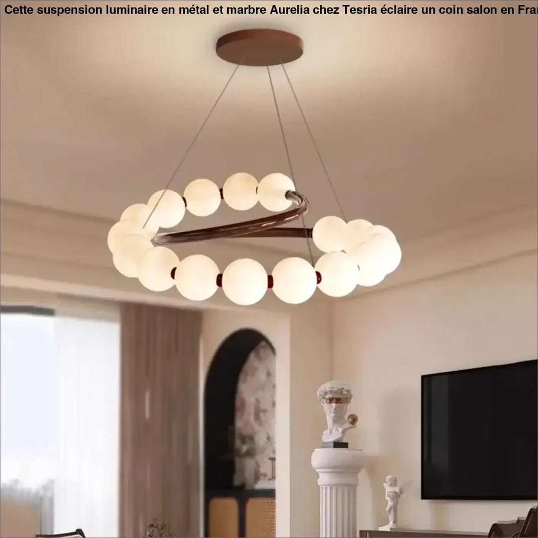 Suspension design anneau lumineux à globes blancs