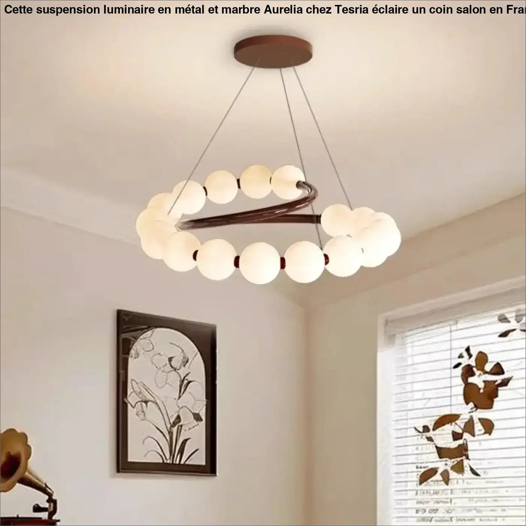 Suspension design anneau lumineux à globes blancs