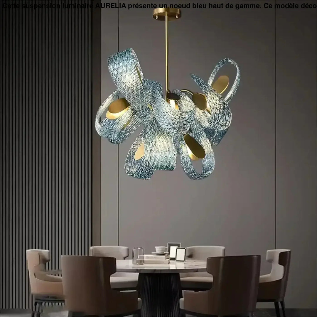 Suspension Luminaire En Nœud Bleu Haut De Gamme Verre Texturé