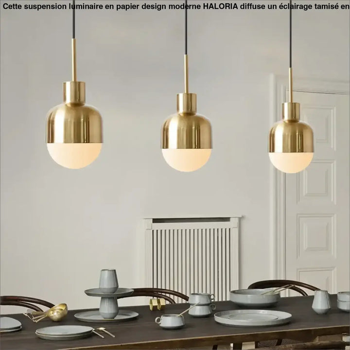 Suspension luminaire en métal doré à lumière blanche design