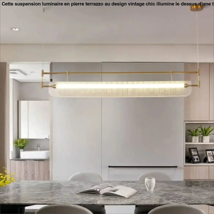 Suspension luminaire floty moderne en métal doré avec tube lumineux et diffuseur en verre dépoli style aérien suspension contemporaine