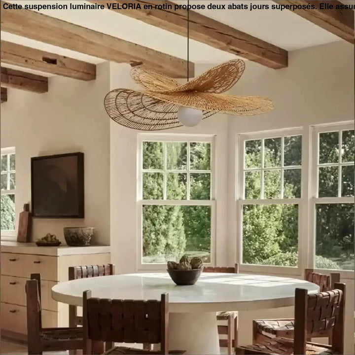 Suspension Luminaire En Rotin Avec Deux Abats‑Jours Superposés