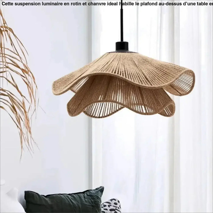 Suspension luminaire en rotin et chanvre idéal pour un restaurant

