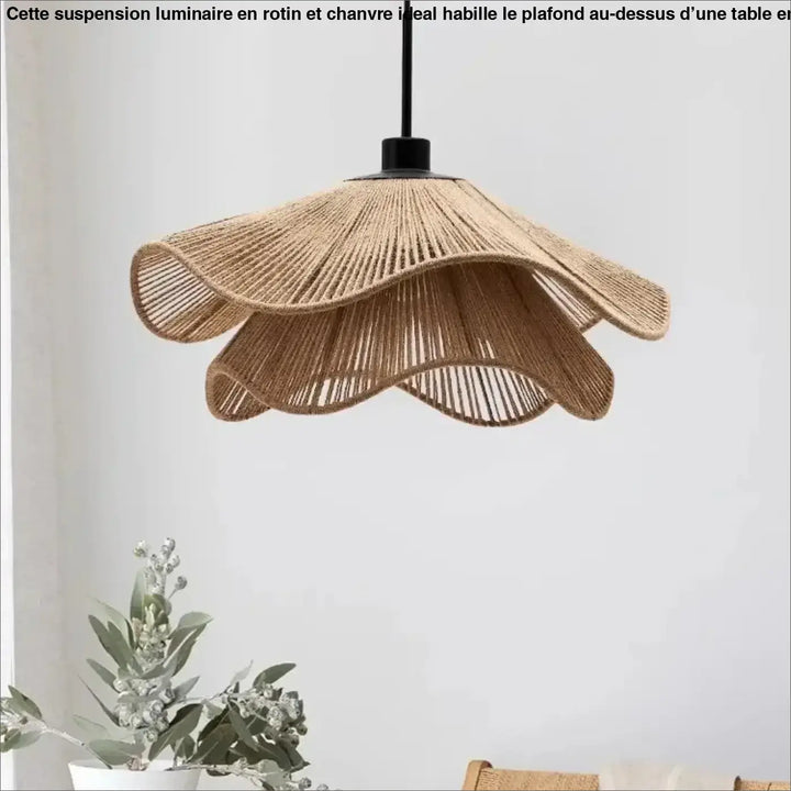 Suspension luminaire en rotin et chanvre idéal pour un restaurant

