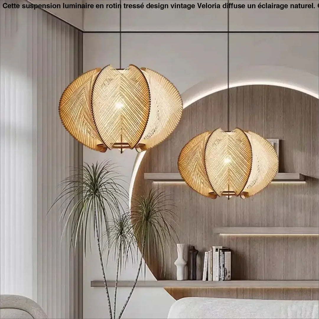 Suspension luminaire bohème élégante en fibres tressées