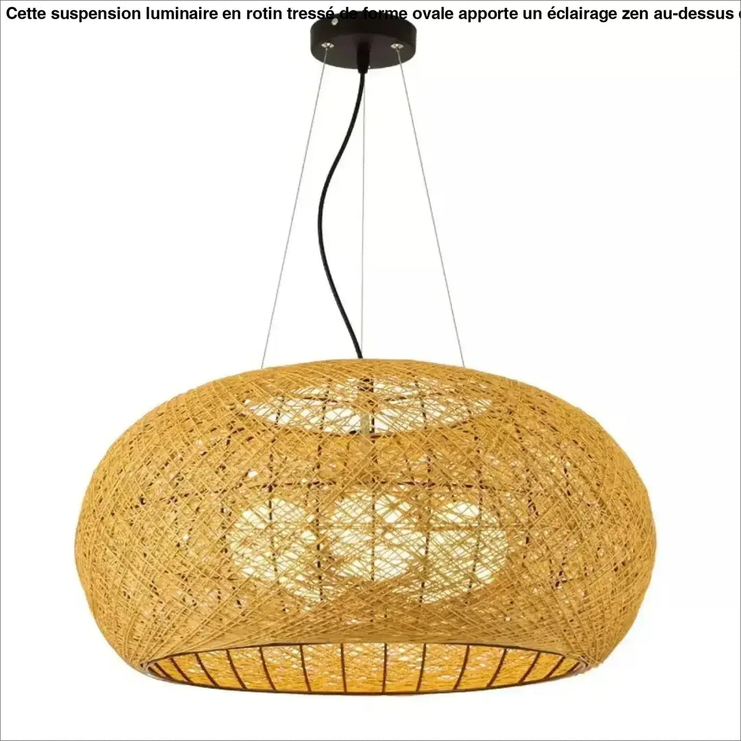 Suspension Luminaire en rotin tressé en forme ovale et zen

