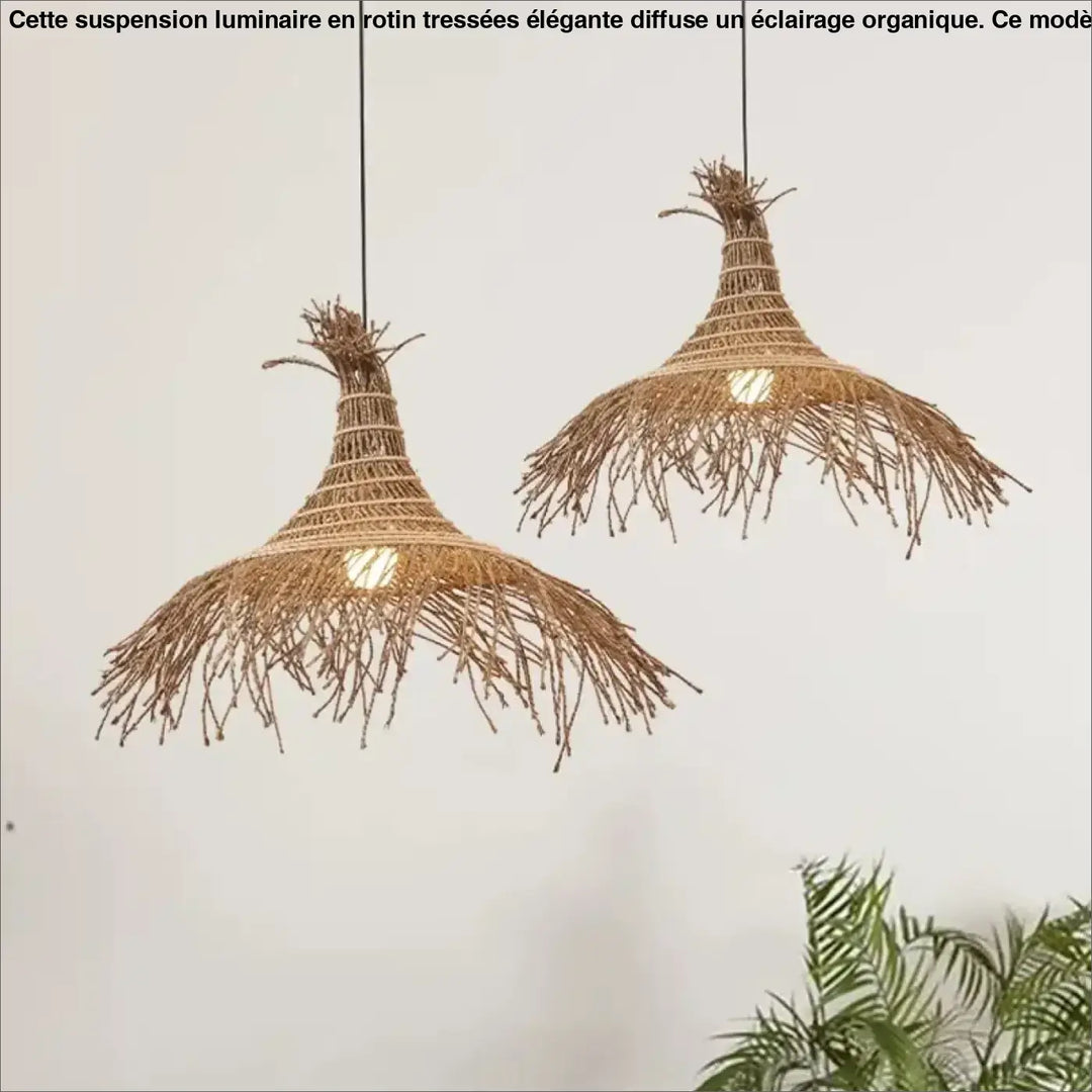 Suspension luminaire en rotin tressées élégante et esprit organique

