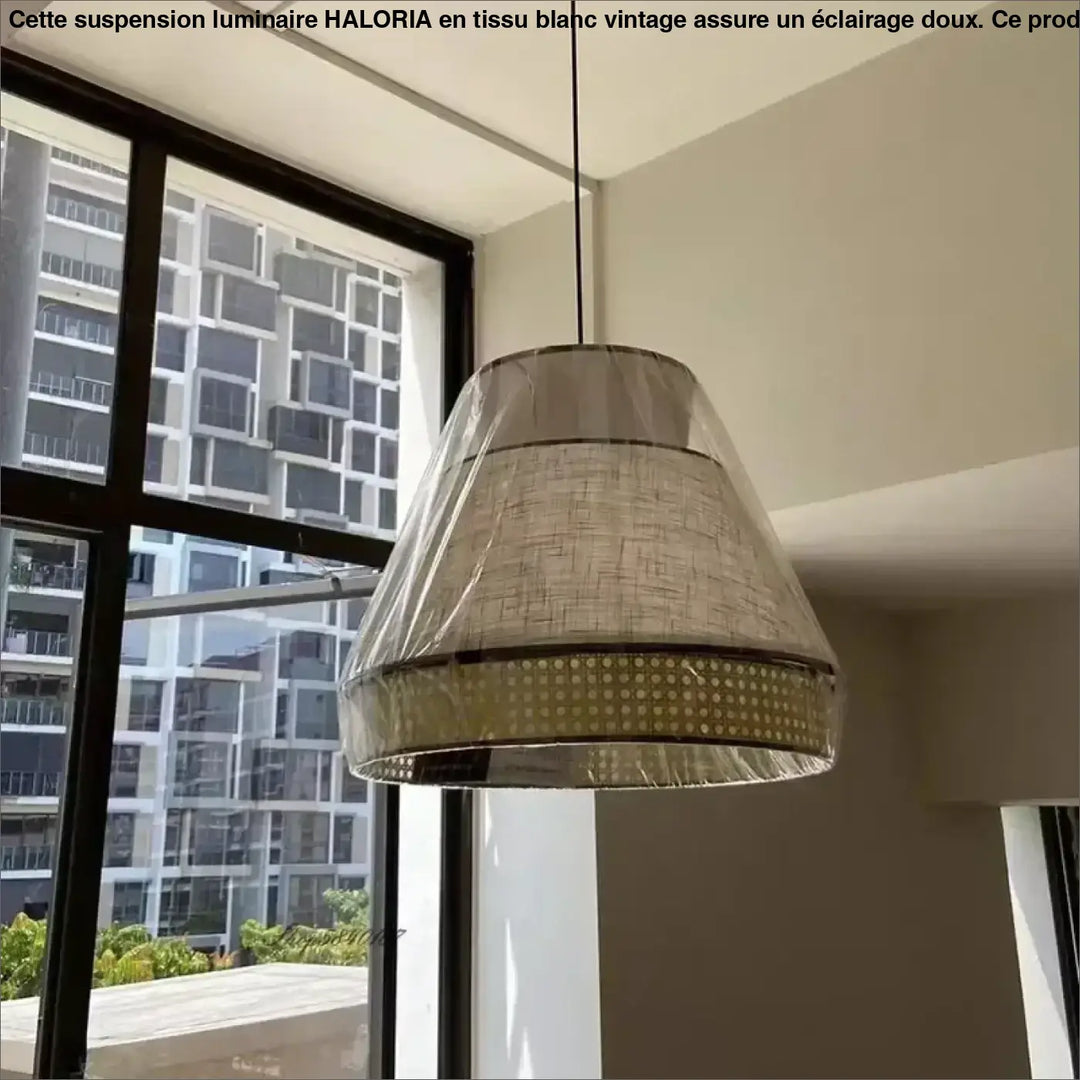 Suspension tissu et métal naturel et moderne beige marron