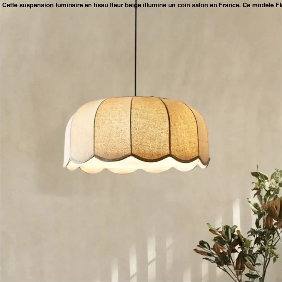 Suspension Luminaire En Tissu En Forme De Fleur Beige Style Épuré