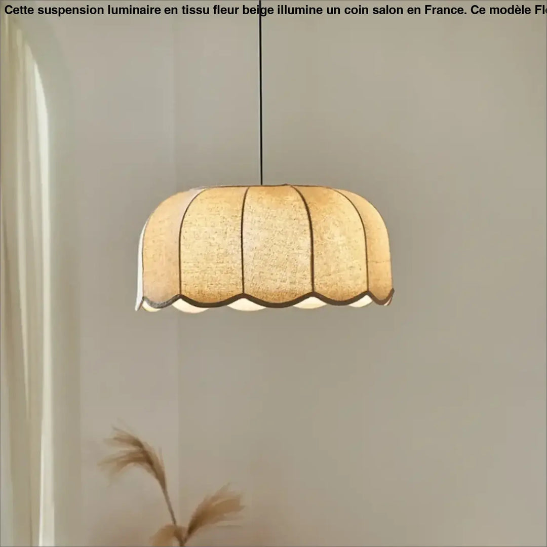 Suspension Luminaire En Tissu En Forme De Fleur Beige Style Épuré
