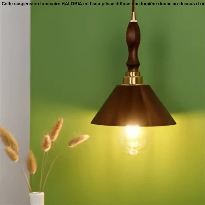Suspension luminaire juliana en bois naturel foncé avec accents en laiton et ampoule chaude idéale pour salle à manger