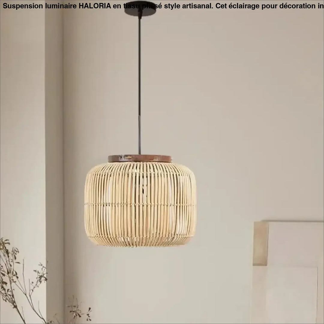 Suspension en rotin naturel cylindrique design bohème