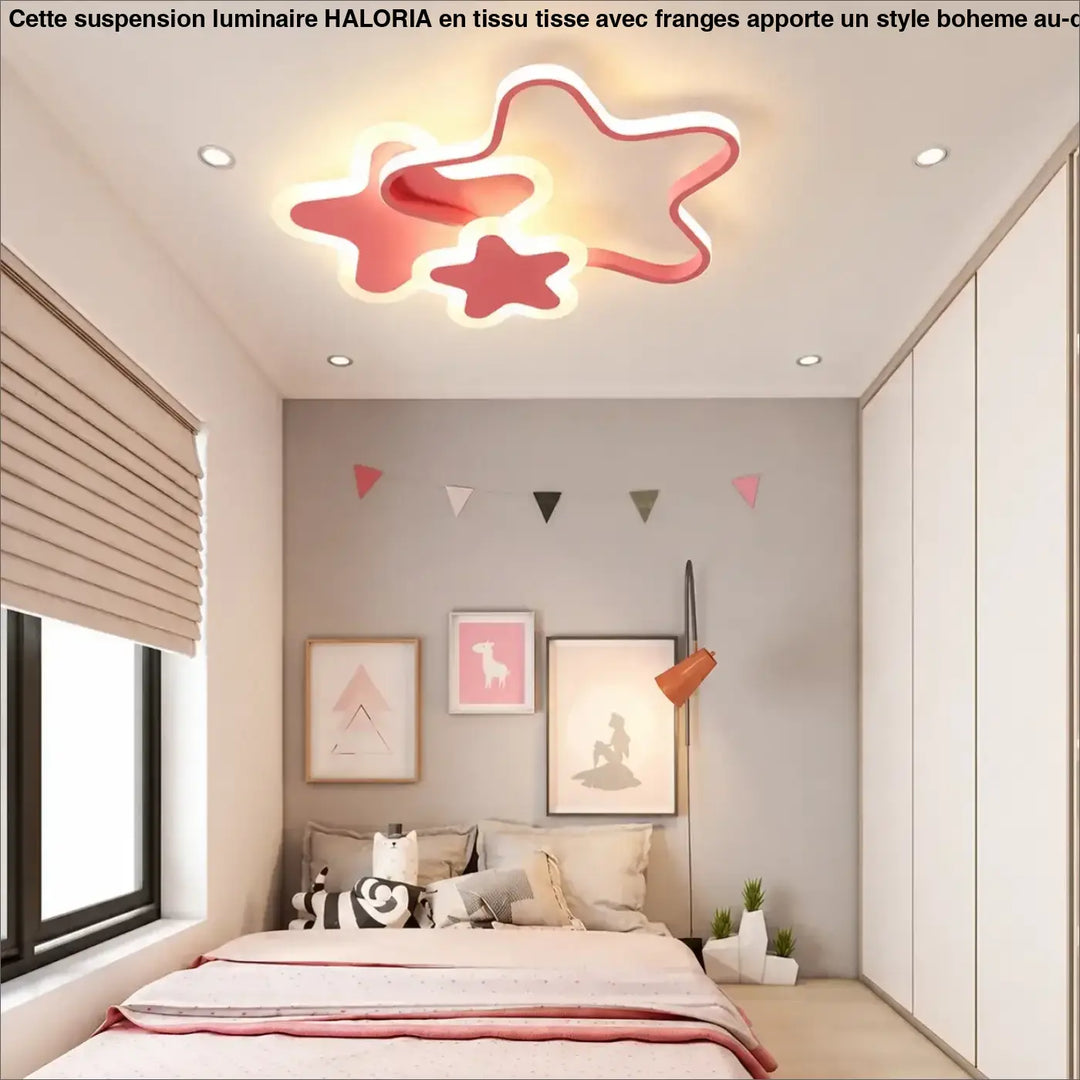 Luminaire plafonnier kidora star led contemporain aux formes étoile rose avec contour lumineux design moderne