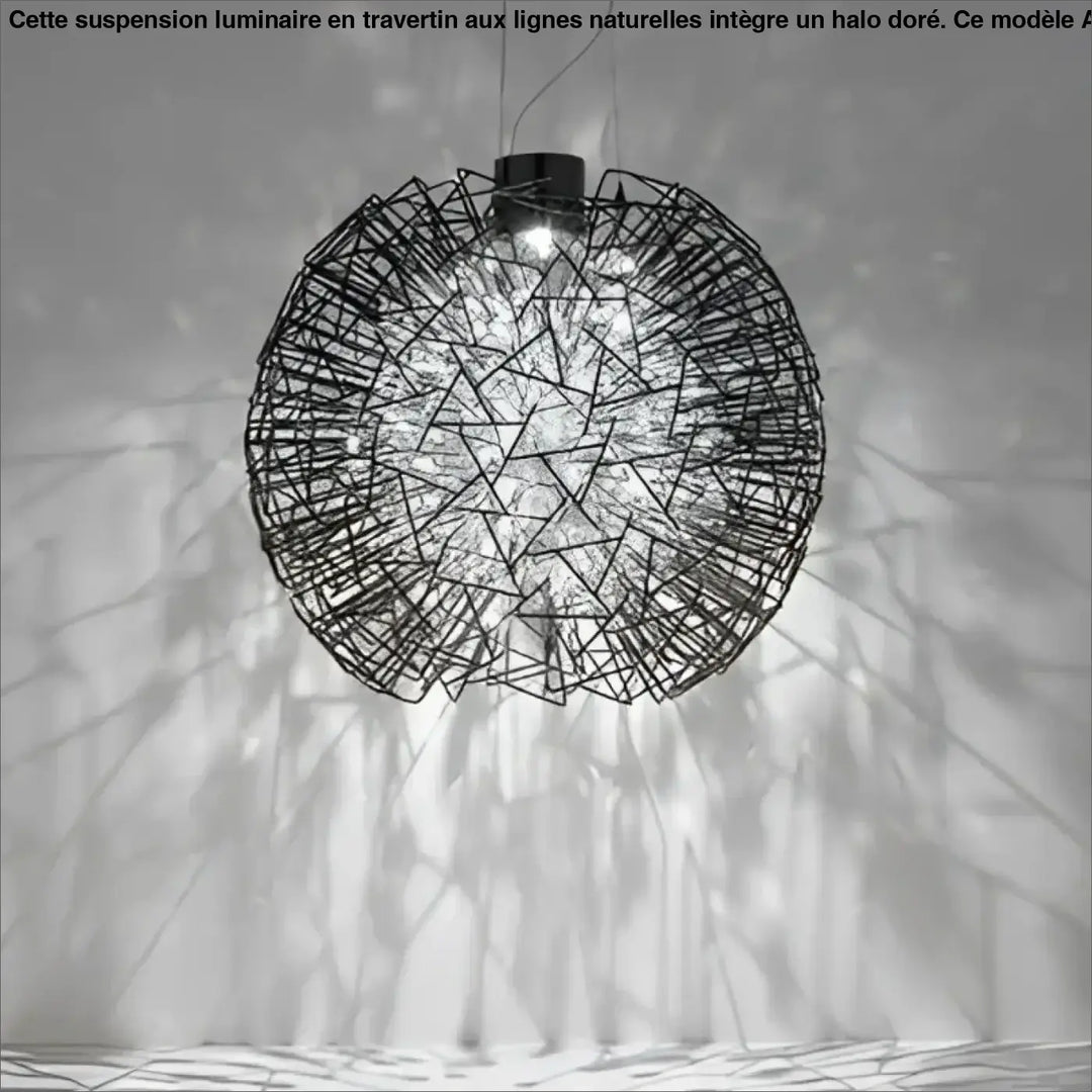 Suspension luminaire texia en fil métallique noir sphérique avec motif géométrique complexe pour un design luminaire moderne