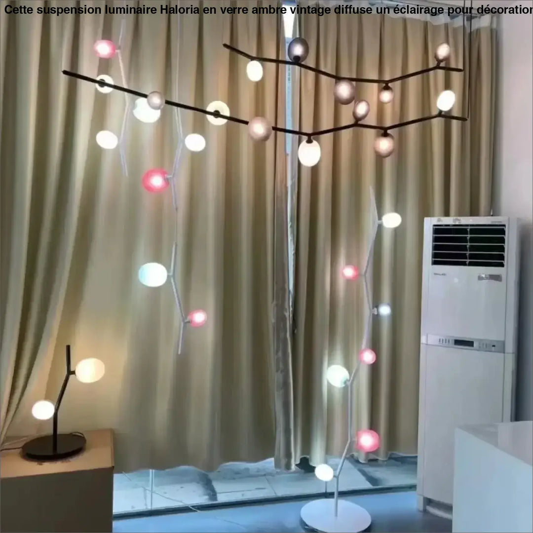 Suspension luminaire branche avec boules blanches moderne