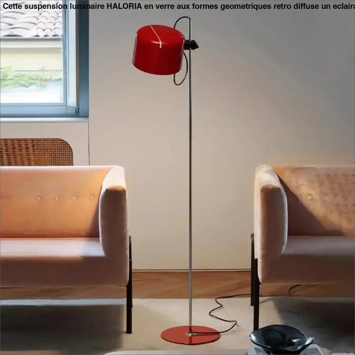 Lampadaire zelto rouge cylindrique avec pied métallique élégant et base circulaire assortie pour un éclairage moderne