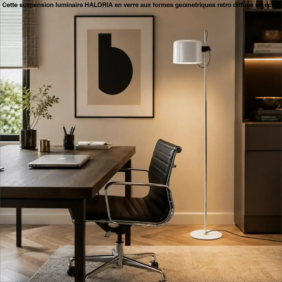 Lampadaire zelto moderne en métal chromé avec abat-jour cylindrique blanc et base circulaire élégante