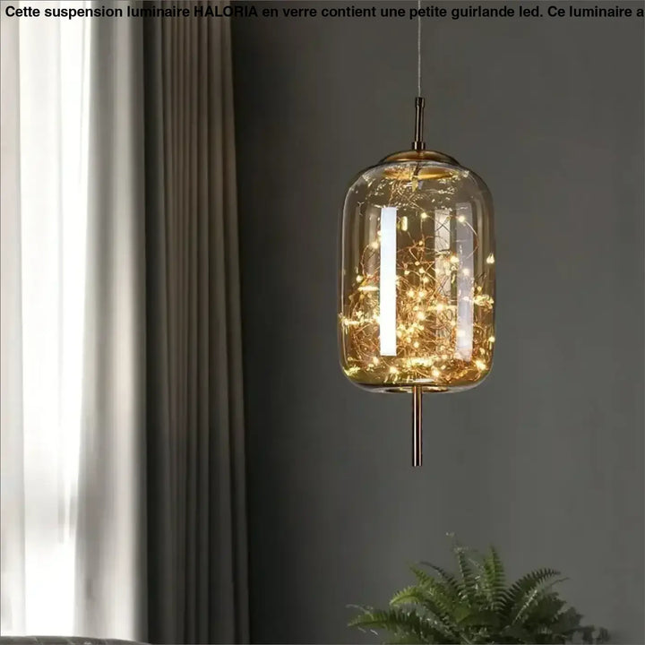 Suspension Luminaire En Verre Avec Petite Guirlande LED Élégante