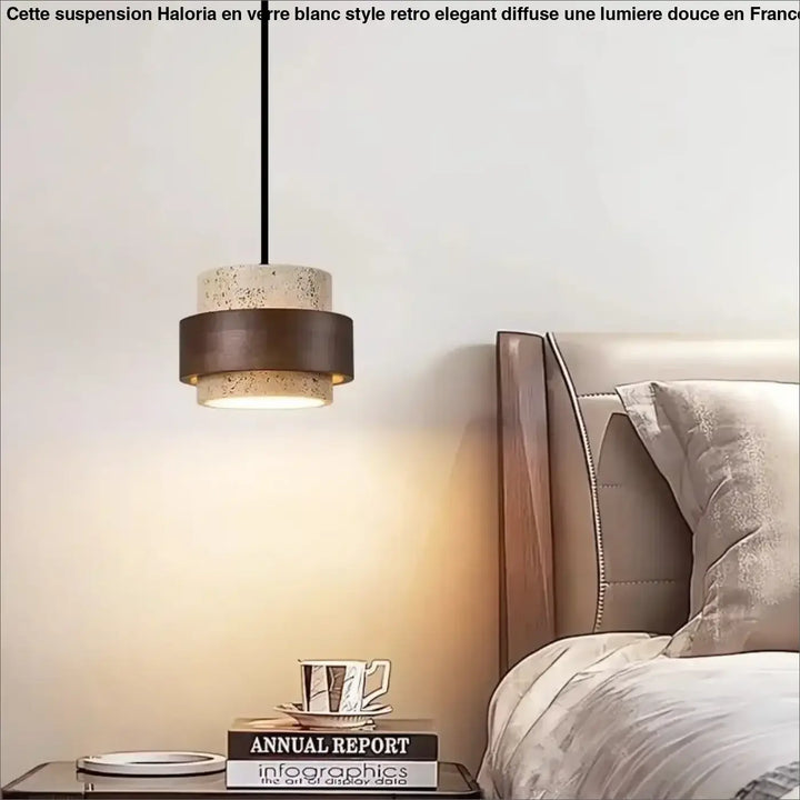 Suspension luminaire en marbre avec finition bois marron naturel