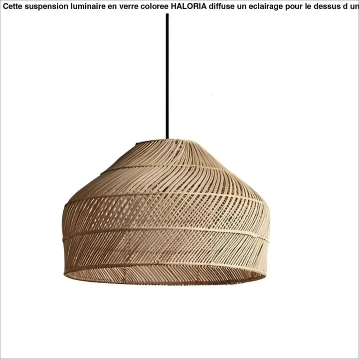 Suspension luminaire arona en rotin tressé naturel avec abat-jour conique texturé style bohème naturel suspendu par cordon noir