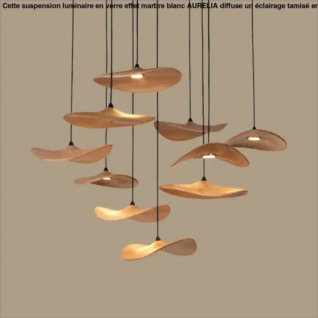 Suspension luminaire led avec abat-jour bois moderne