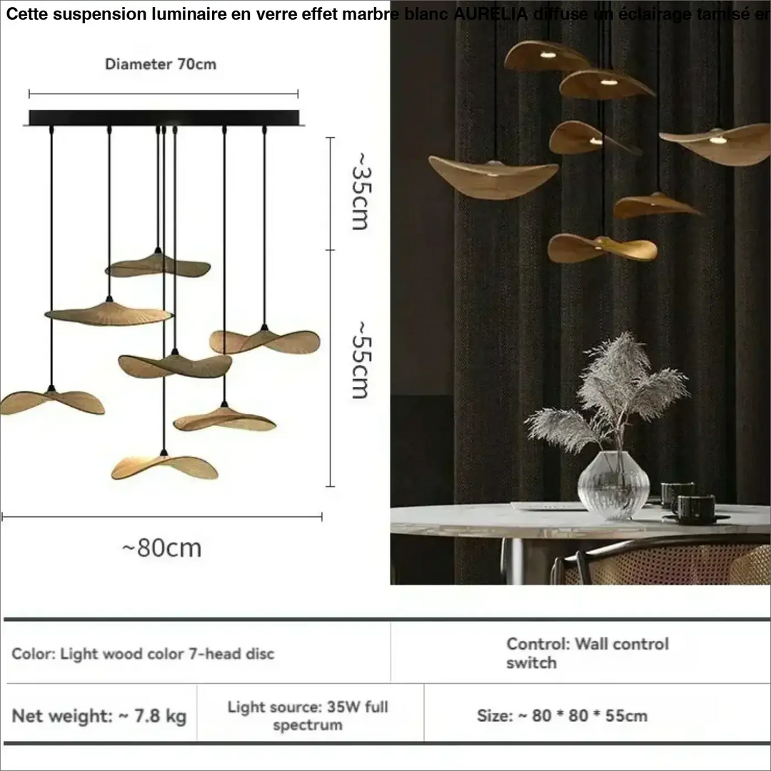 Suspension luminaire led avec abat-jour bois moderne