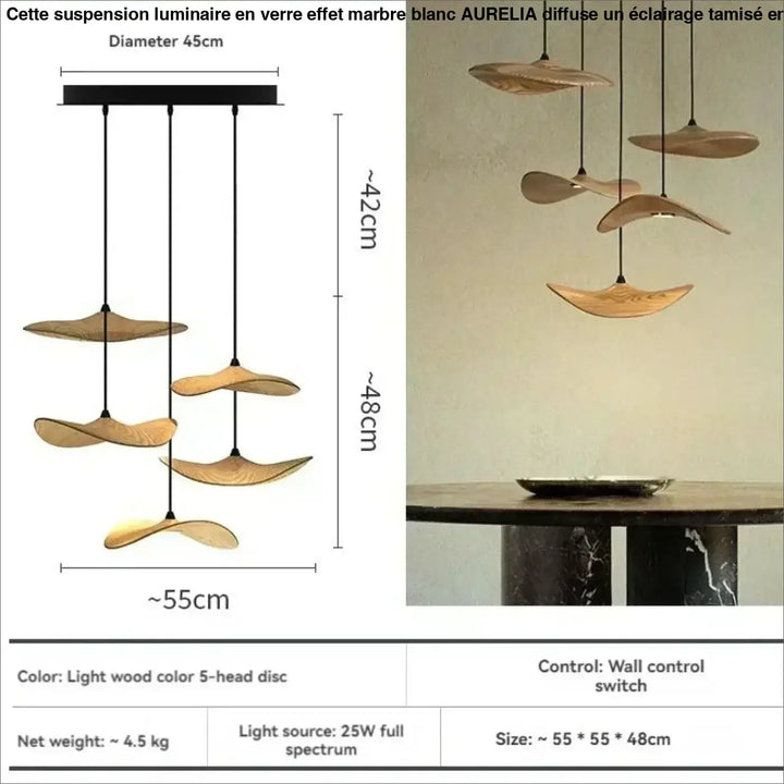 Suspension luminaire led avec abat-jour bois moderne