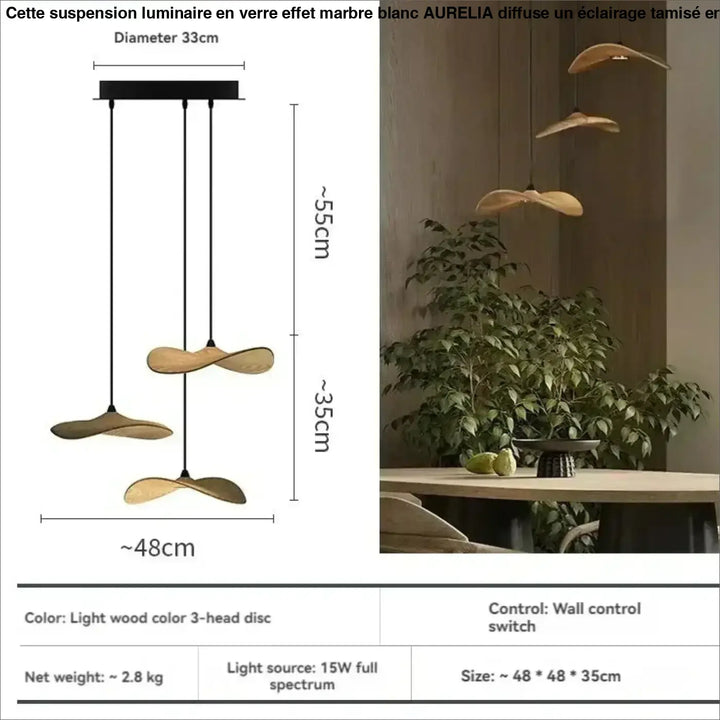Suspension luminaire led avec abat-jour bois moderne