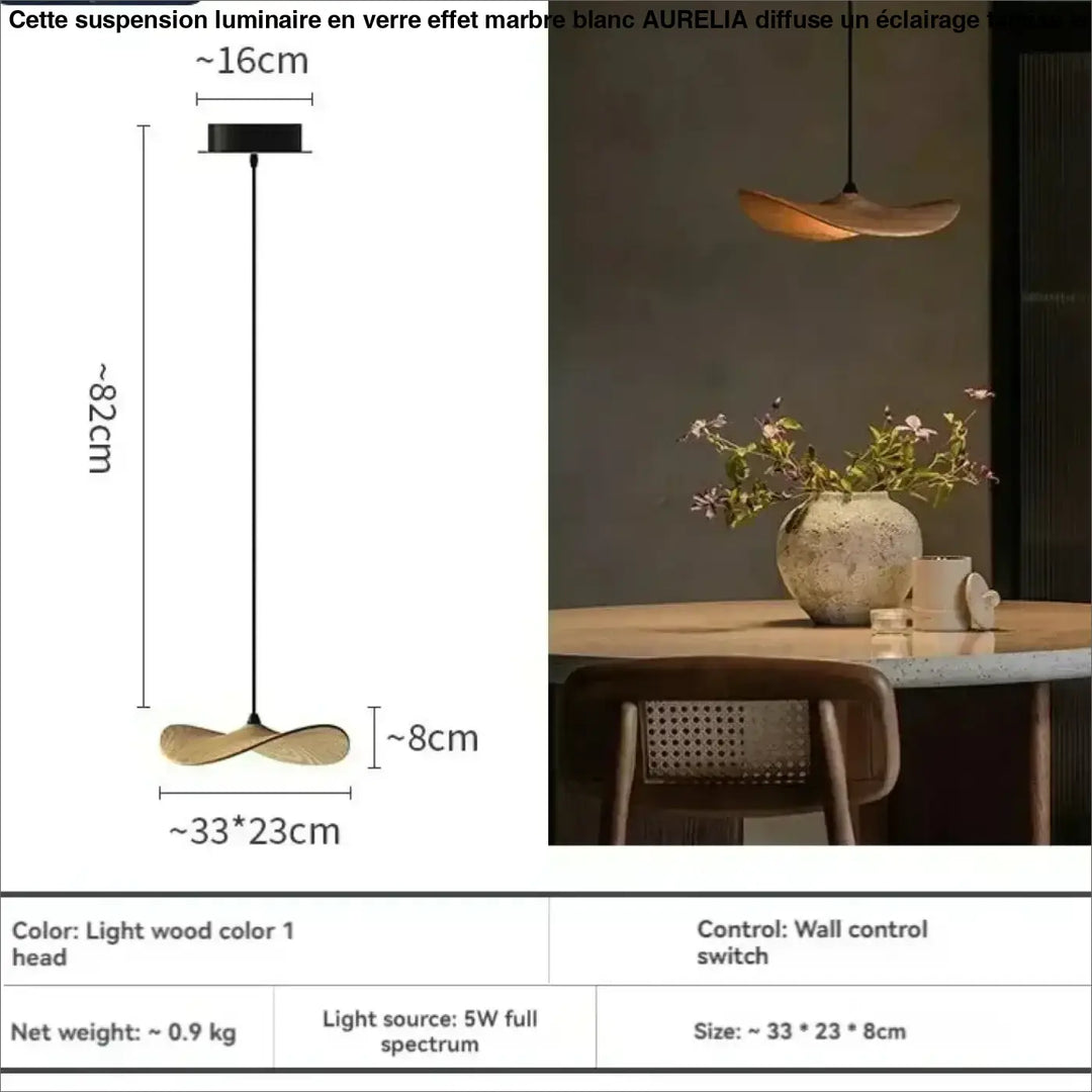 Suspension luminaire led avec abat-jour bois moderne