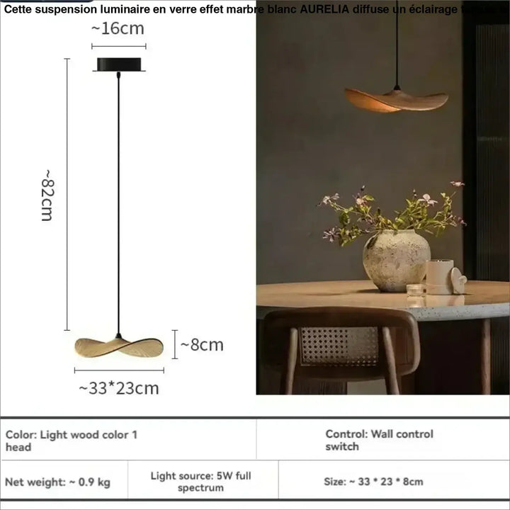 Suspension luminaire led avec abat-jour bois moderne