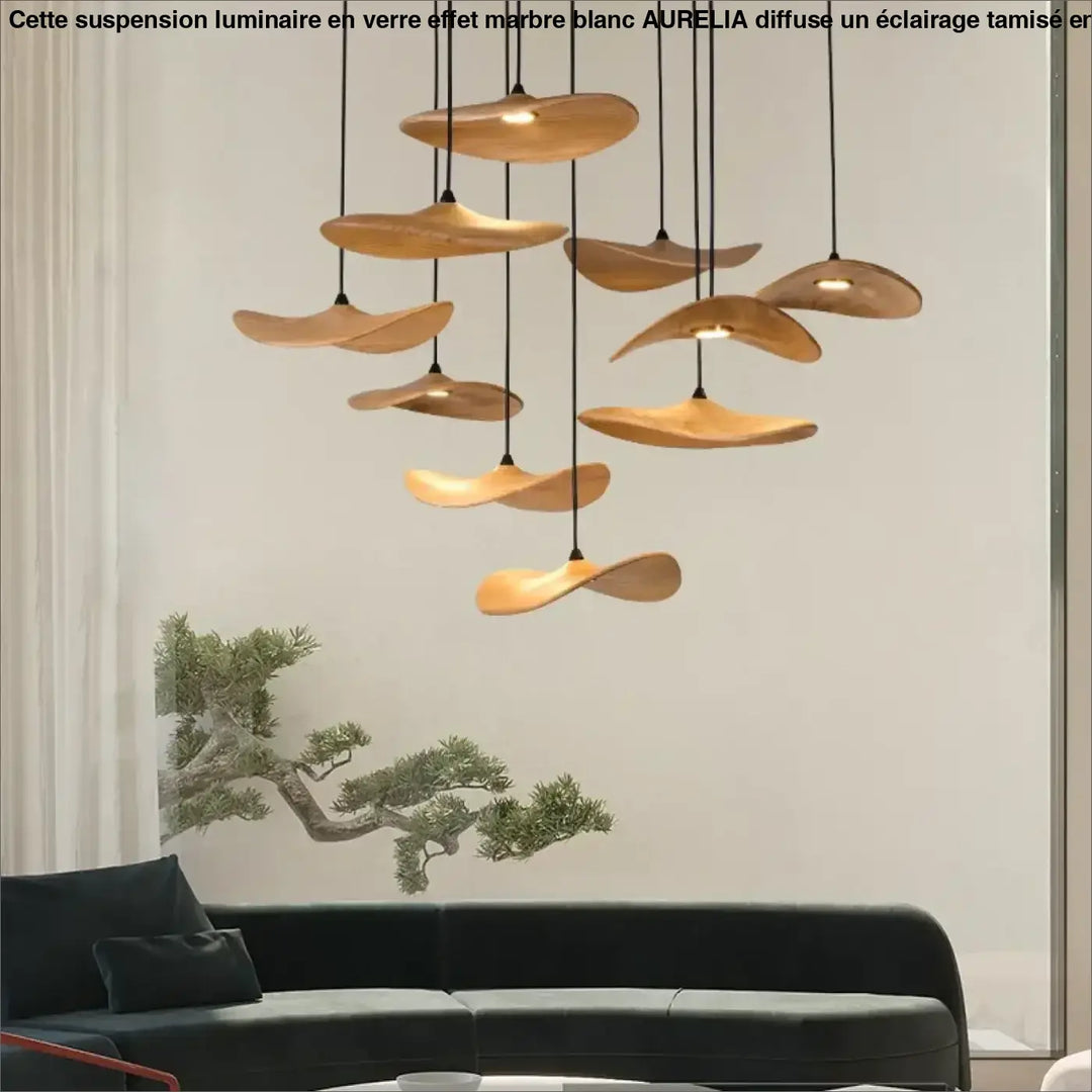 Suspension luminaire led avec abat-jour bois moderne