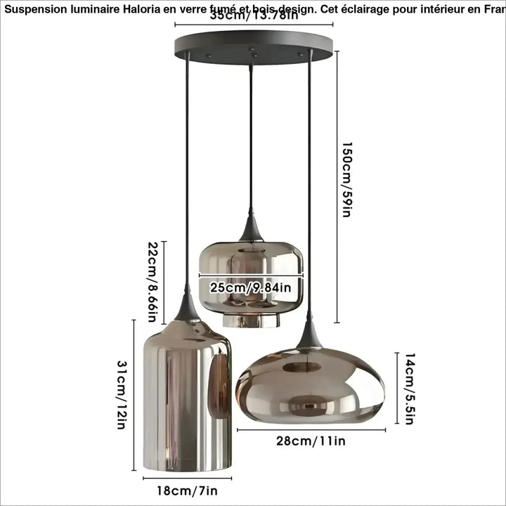 Suspension moderne en verre fumé brun à trois lumières design