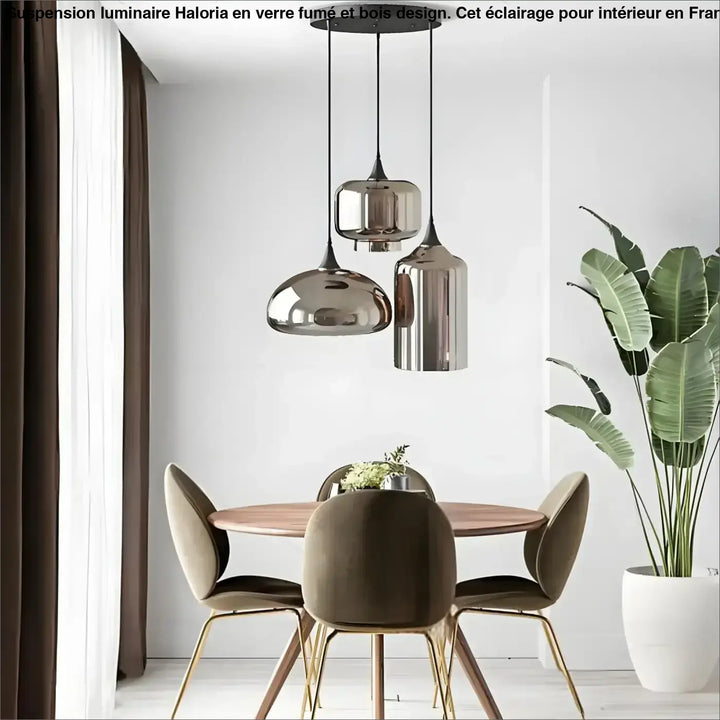 Suspension moderne en verre fumé brun à trois lumières design