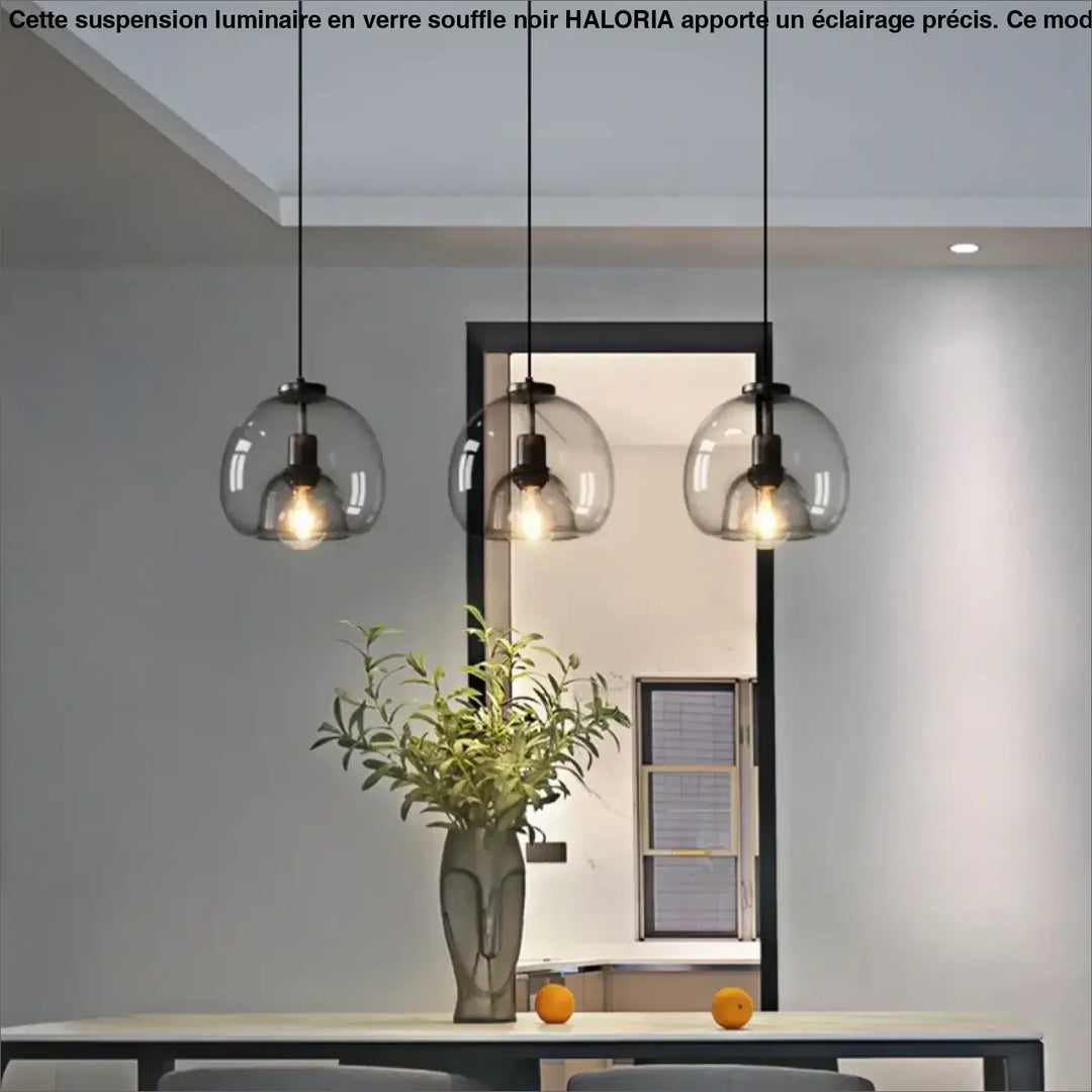 Suspension luminaire en verre soufflé noir pour cuisine moderne

