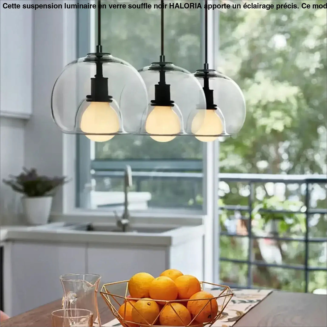 Suspension luminaire en verre soufflé noir pour cuisine moderne

