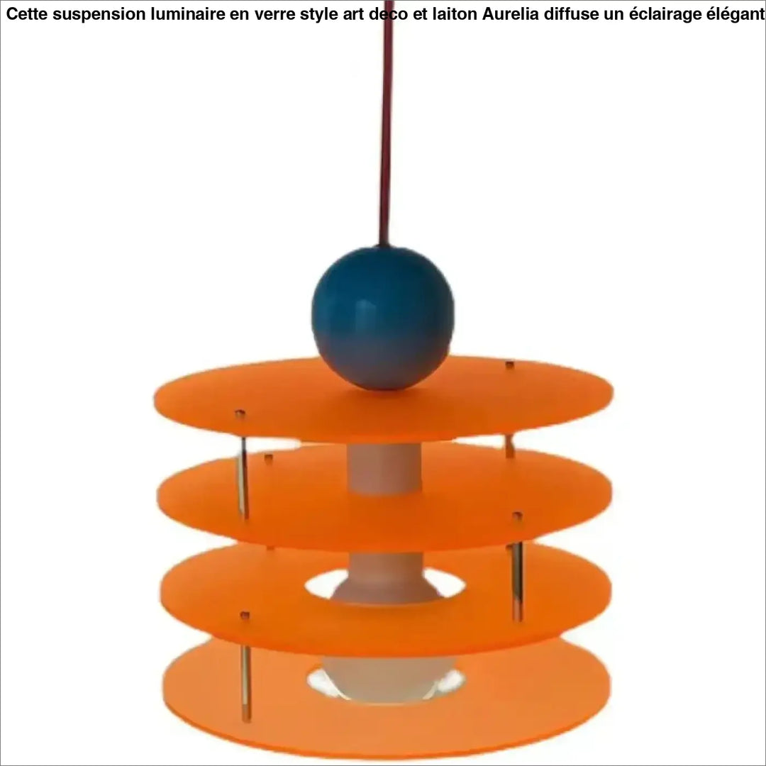 Suspension luminaire kellyi contemporaine avec abat-jour orange vif à étages et sommet sphérique bleu brillant