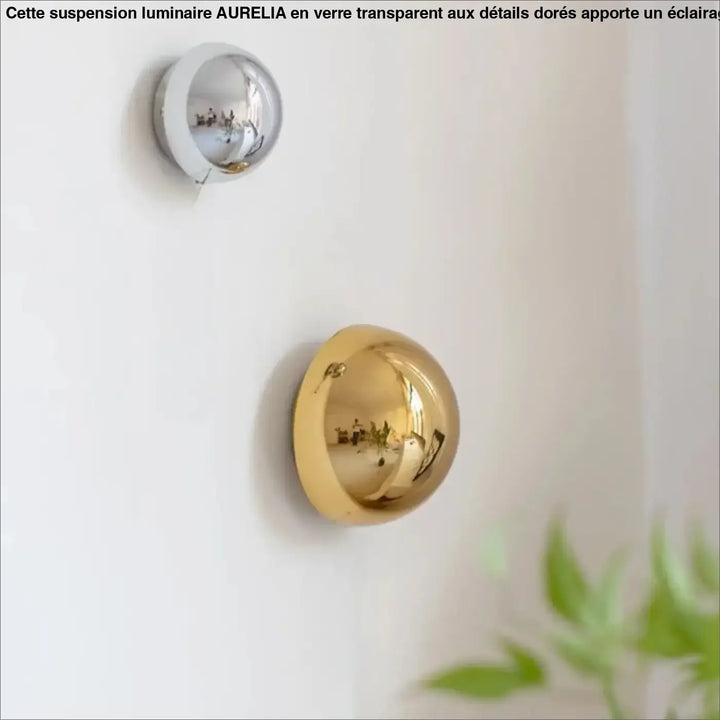 Applique murale orbys avec deux miroirs sphériques en métal miroir finition chrome et or pour lumière douce